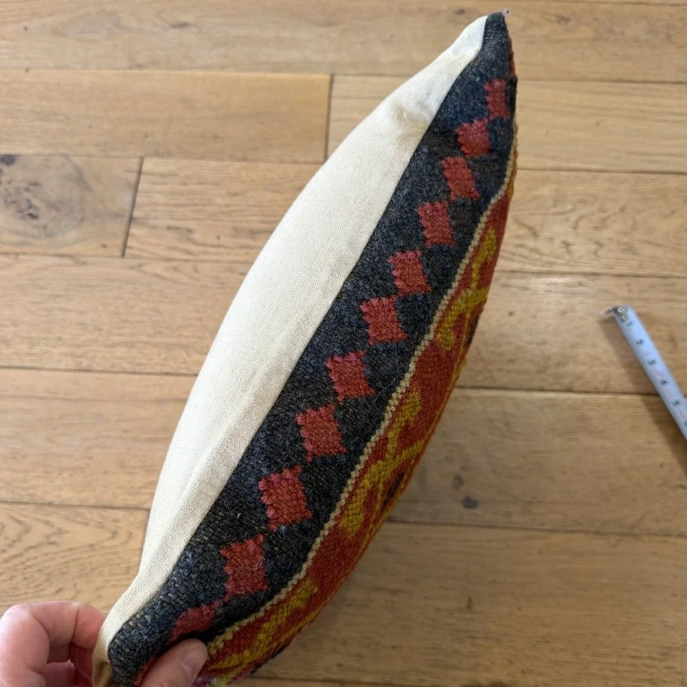 Handmade Wool Pillow Cover 16x16‎ Geometric Tribal Boho Red Yellow Black